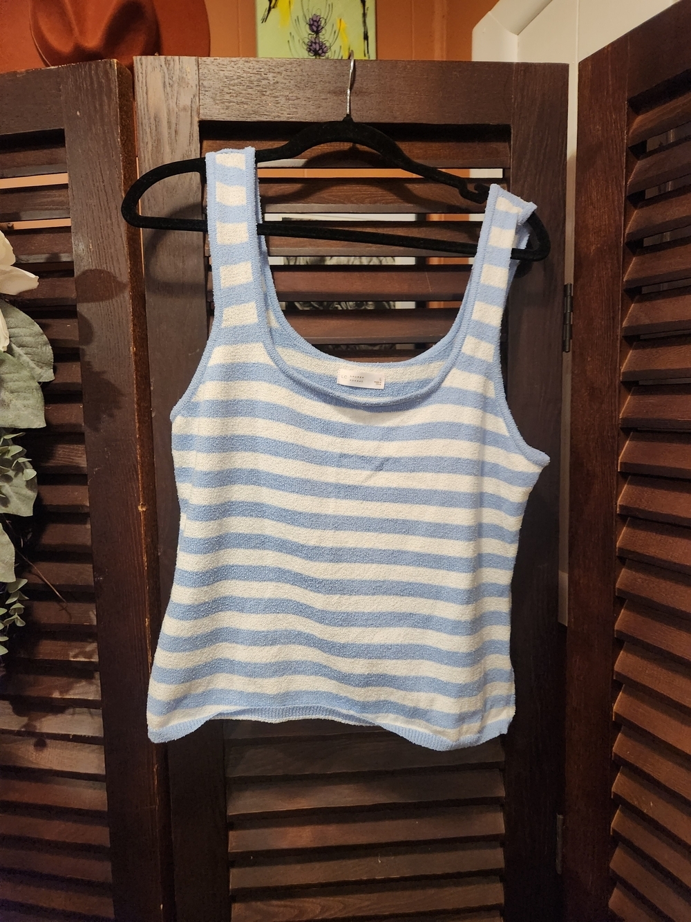 LC Lauren Conrad Light Blue & White Striped Tank Top